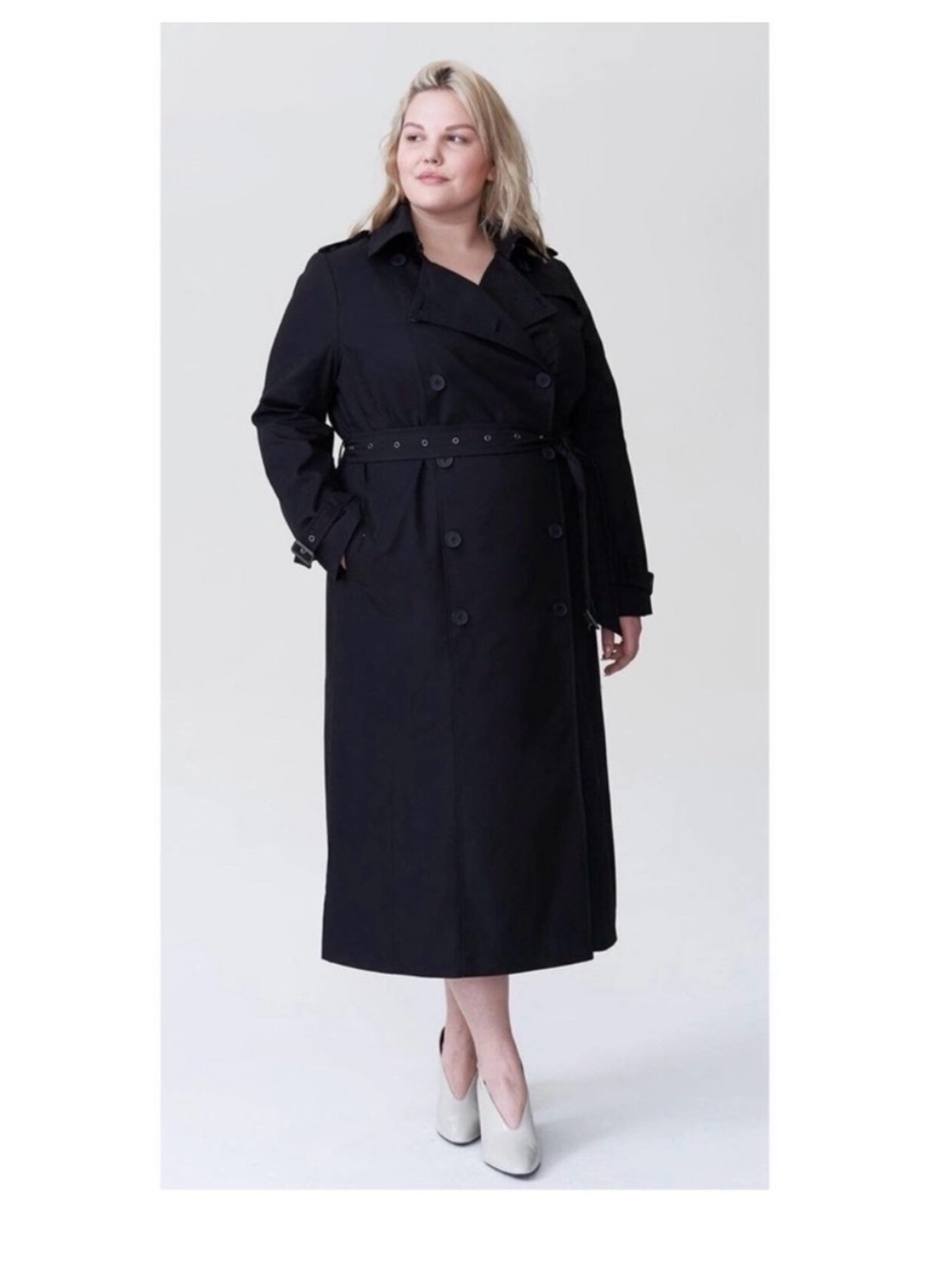 Universal Standard Black Double-Breasted Long Trench Coat